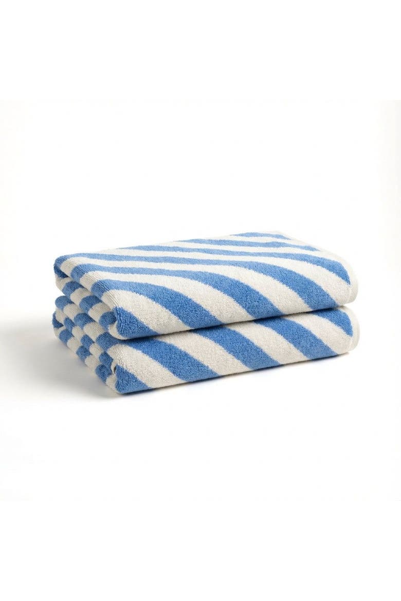 Ornaz Yarn Dyed Biased 100% Cotton Bath Towel Set Of 2, Main, color, Blue
