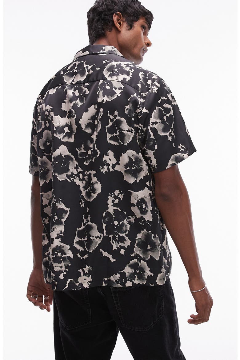 Floral Satin Camp Shirt, Alternate, color, BLACK