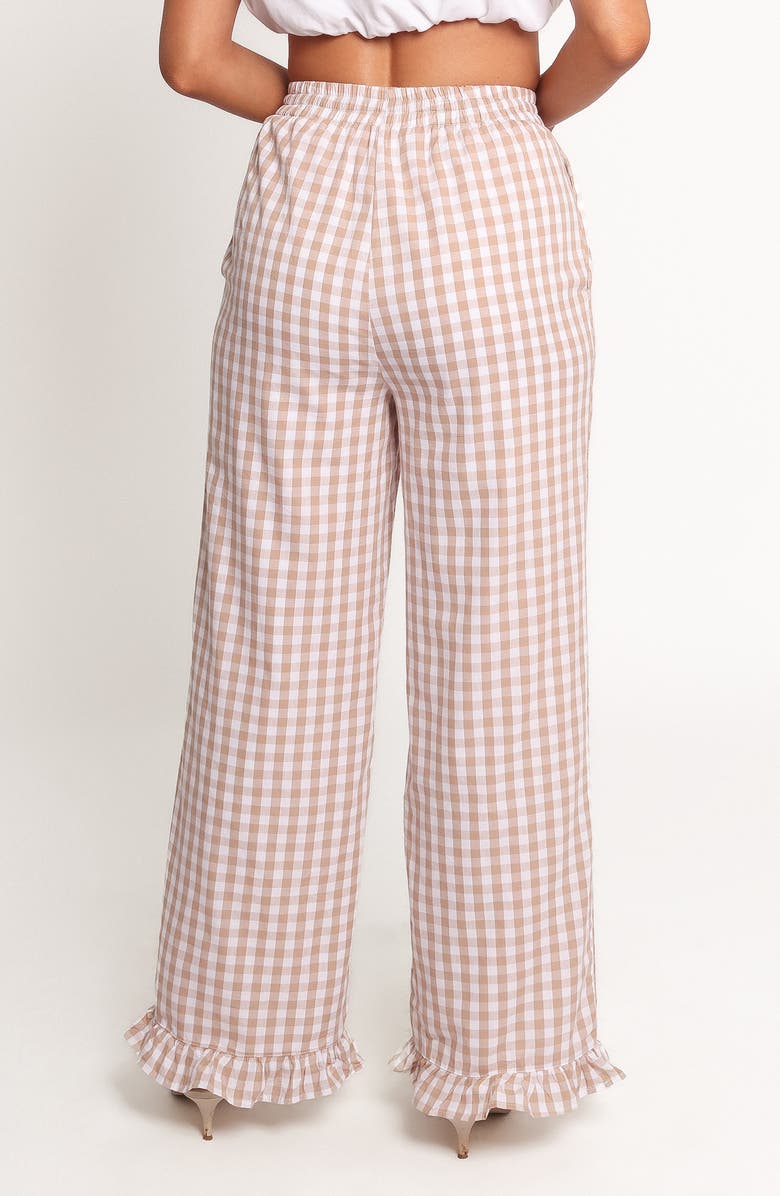 Petal & Pup Marina Gingham Ruffle Hem Cotton Pants, Alternate, color, Beige Gingham