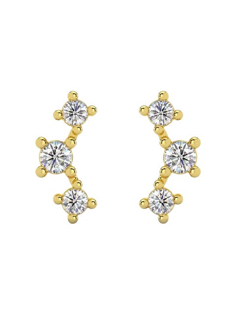 1/5Ct TW 3-Stone Diamond Crawler Earrings 14k Gold Studs Lab Grown 1/3" Tall