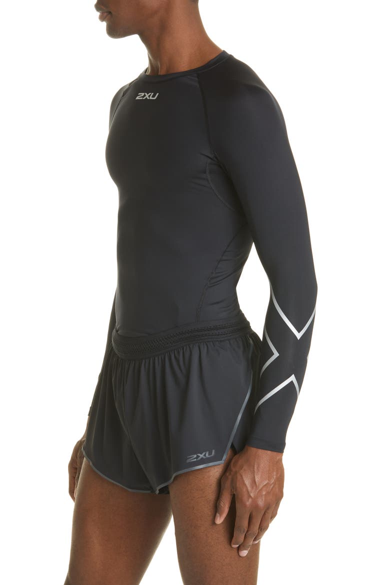 Core Compression Long Sleeve Top, Alternate, color, BLACK/ SILVER