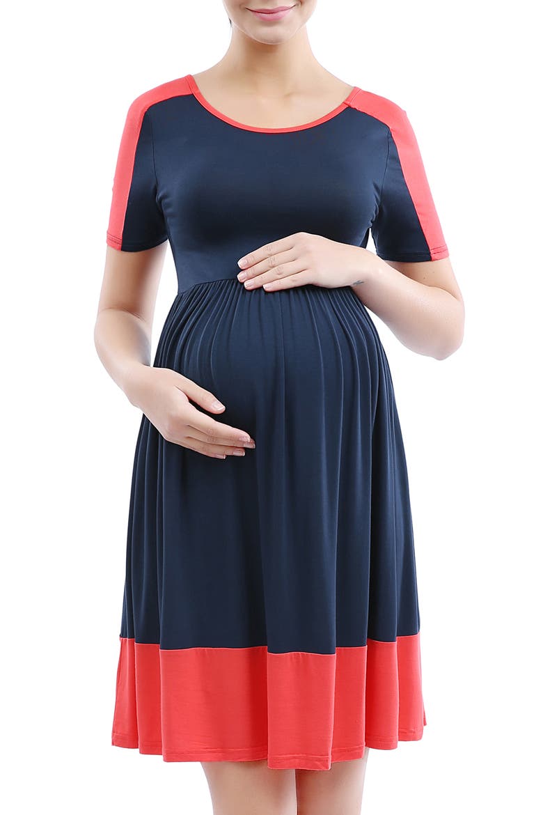 'Amelia' Colorblock Maternity Skater Dress, Alternate, color, NAVY