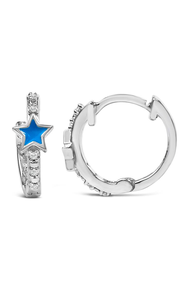 Haus of Brilliance Silver Diamond Accent and Blue Enamel Star Hoop Earrings, Alternate, color, White