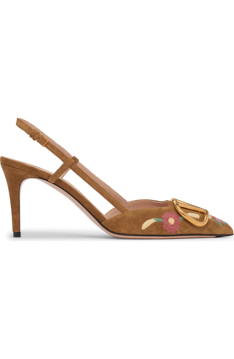 Valentino Garavani VLOGO Sunflower Embroidered Slingback Pump, Alternate, color, Havana Beige