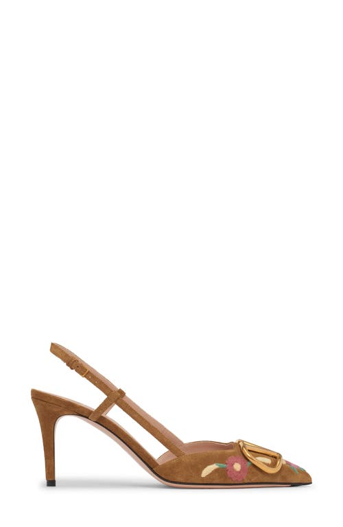 Valentino Garavani Vlogo Signature Slingback Pump In Crust Leather With Floral Embroidery 80mm Woman In Brown