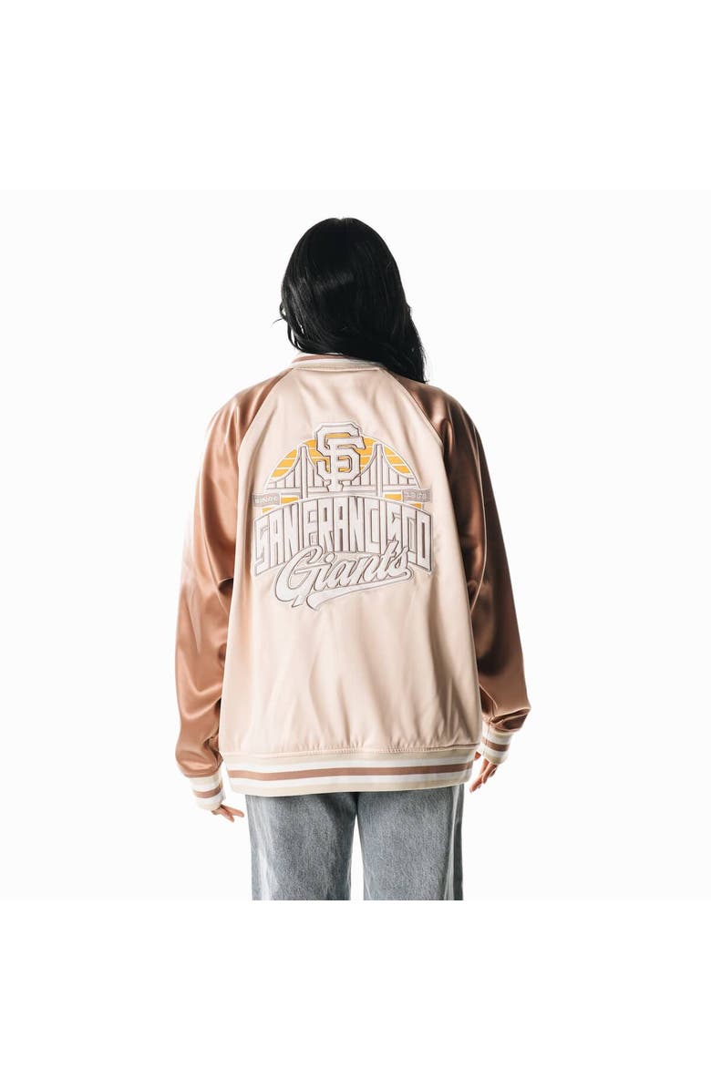 THE WILD COLLECTIVE Women's The Wild Collective  Cream San Francisco Giants Oversized Satin Raglan Full-Snap Bomber Jacket, Alternate, color, 