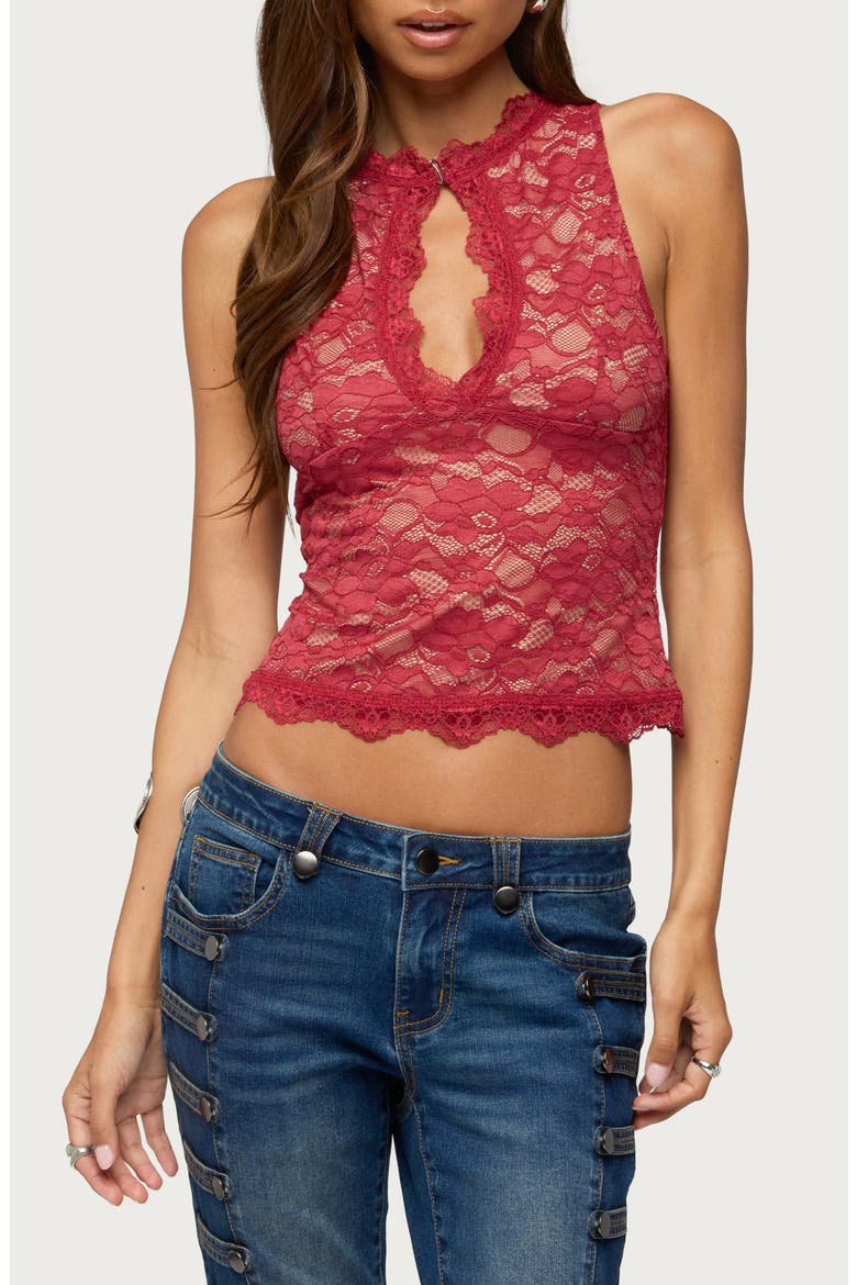 Frieda Keyhole Cutout Lace Top, Main, color, BURGUNDY