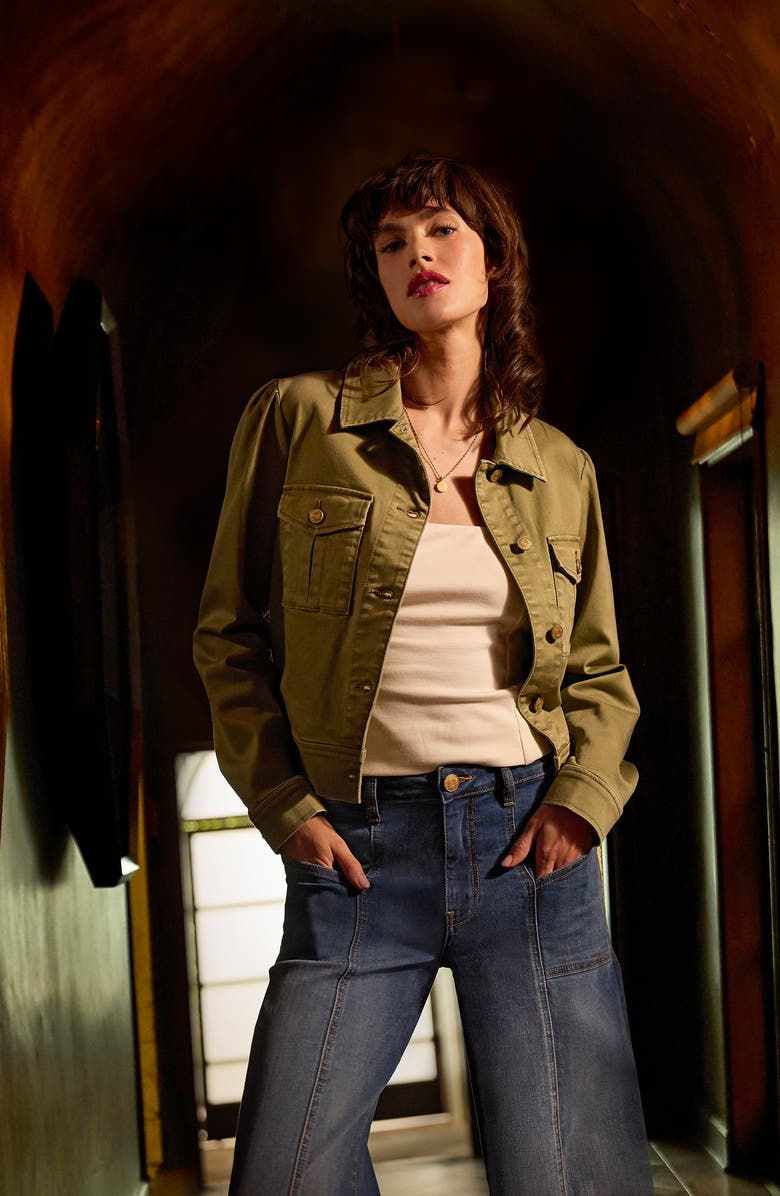 KUT from the Kloth Jocelyn Denim Trucker Jacket, Alternate, color, Sage Green