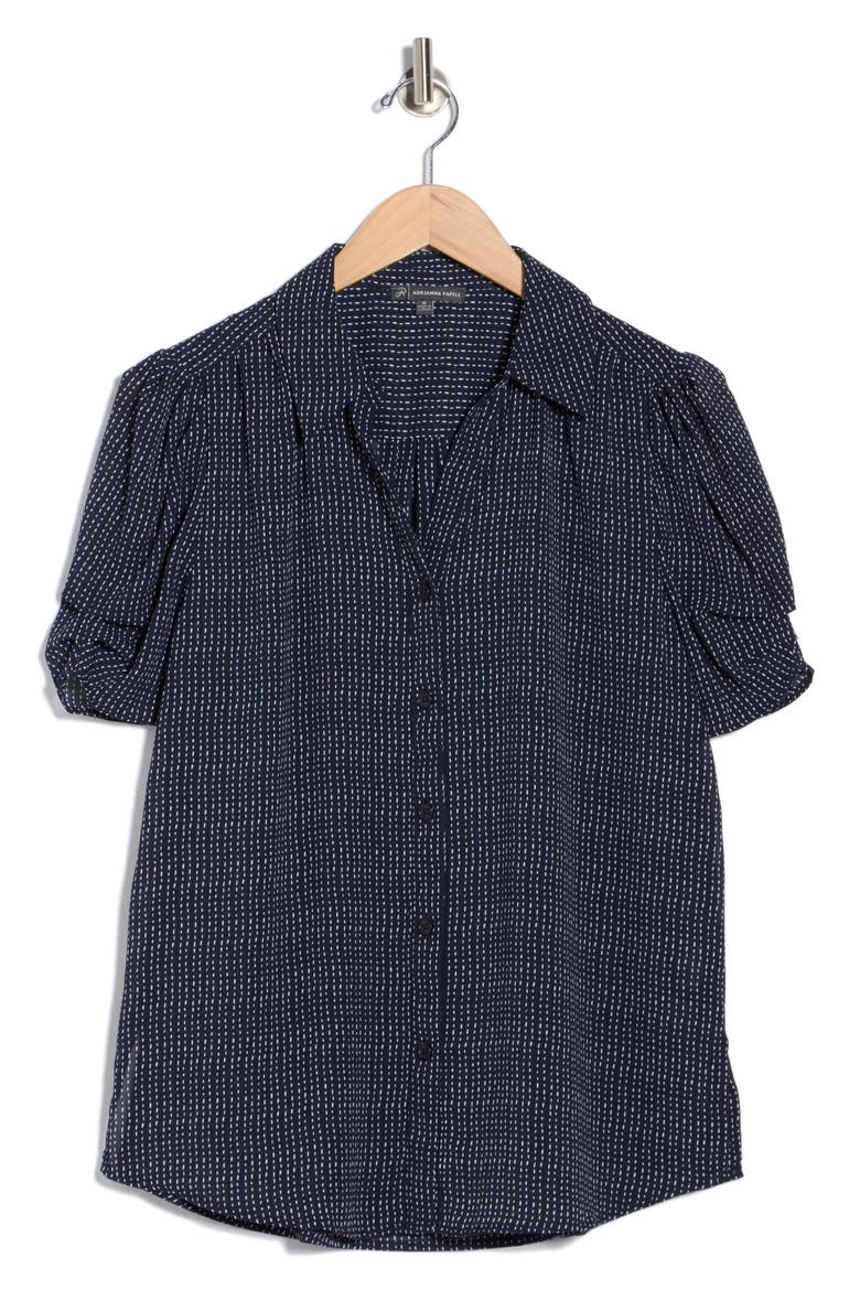 Patterned Pinch Sleeve Button-Up Shirt, Alternate, color, NAVY/IVORY PAINT BRUSH STRIPE