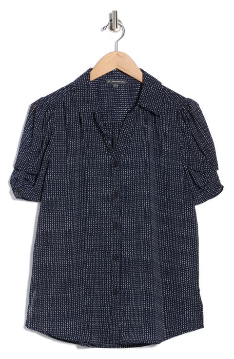 Patterned Pinch Sleeve Button-Up Shirt