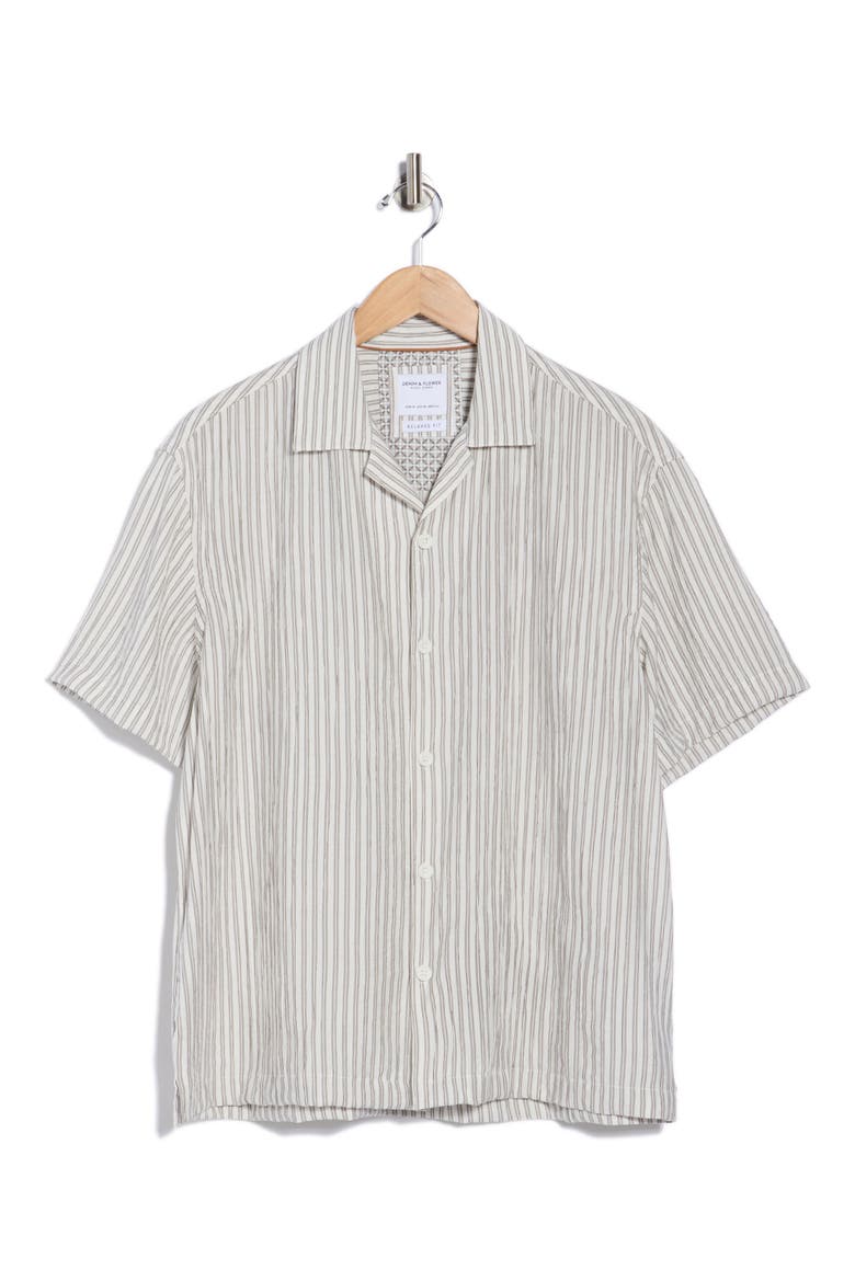 Stripe Print Relaxed Fit Camp Shirt, Alternate, color, OFF WHITE