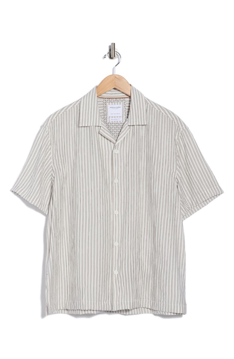 DENIM AND FLOWER Stripe Print Relaxed Fit Camp Shirt, Alternate, color, Off White