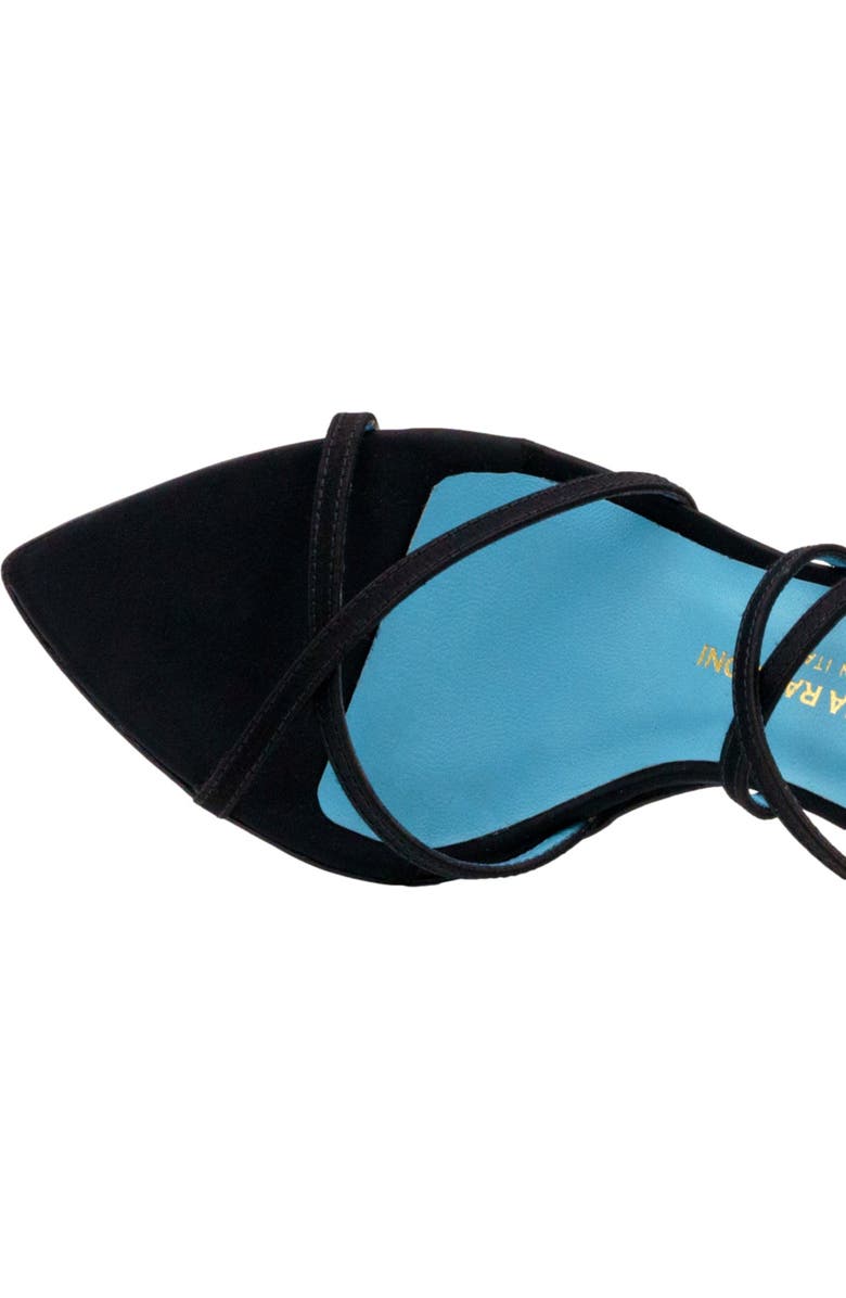 Valentina Rangoni Sibilla Elegant Ankle Wrap Sandal in Luxurious Satin, Alternate, color, Black