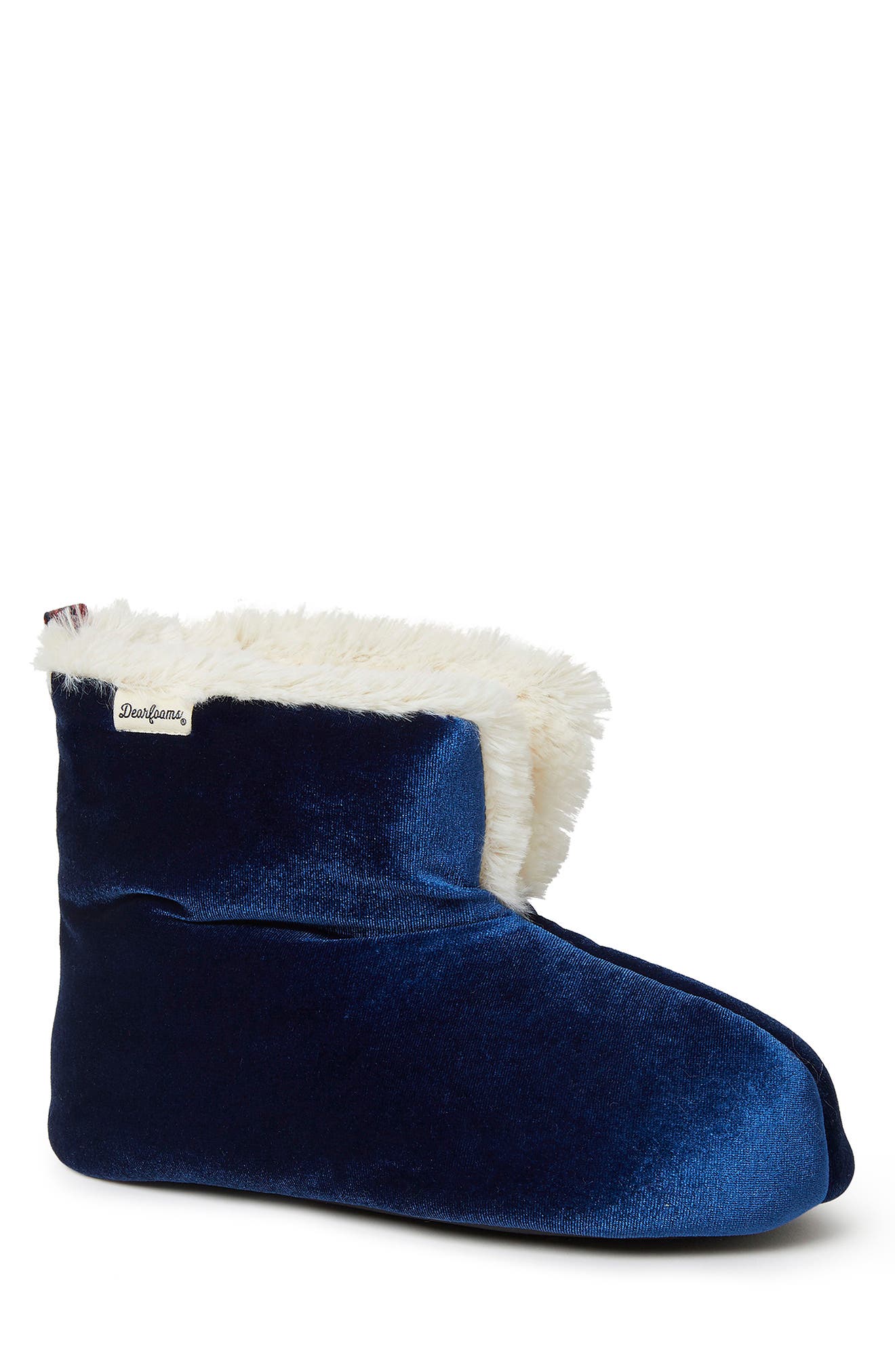 Zoey Holiday Velour Faux Fur Lined Bootie Slipper, Main, color, PEACOAT