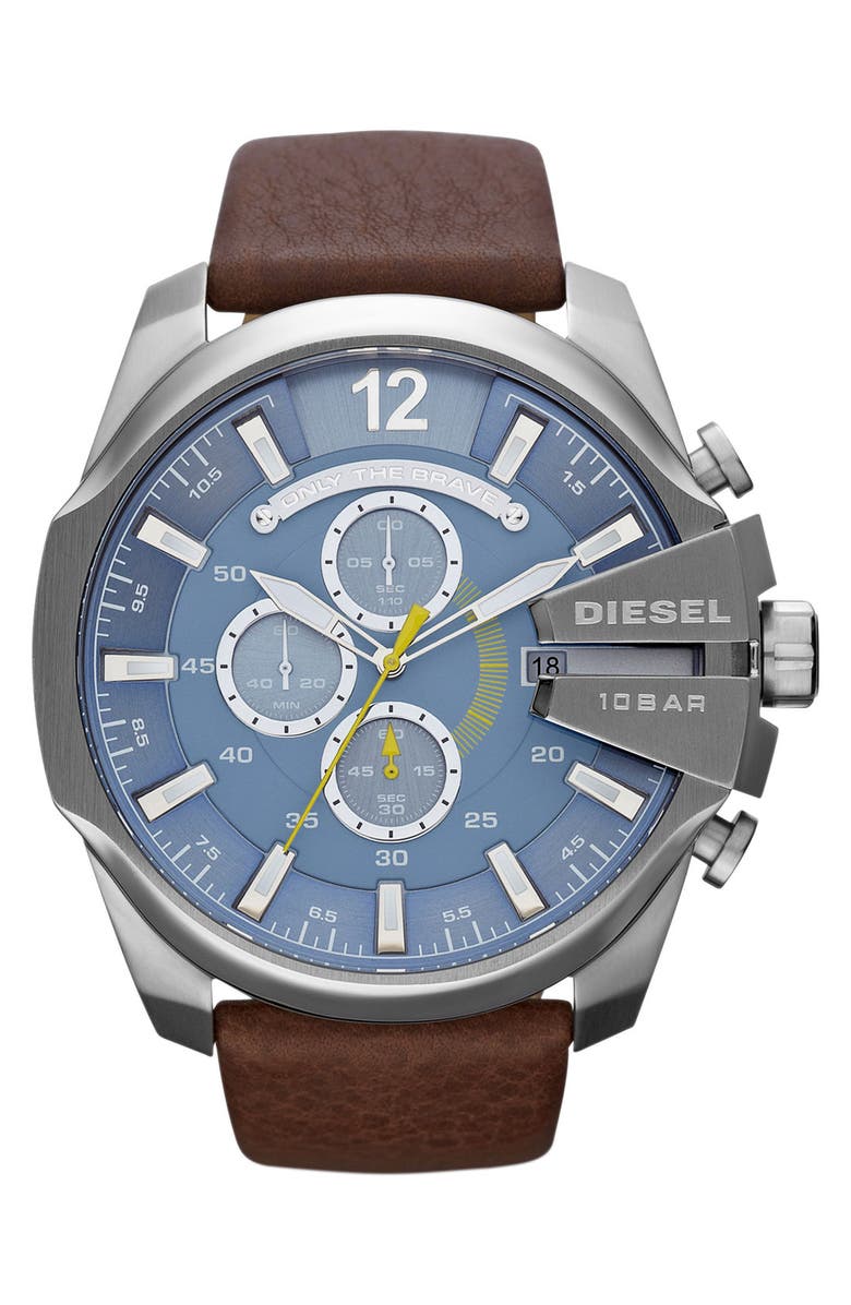 DIESEL<sup>®</sup> 'Mega Chief' Leather Strap Watch, 51mm, Main, color,