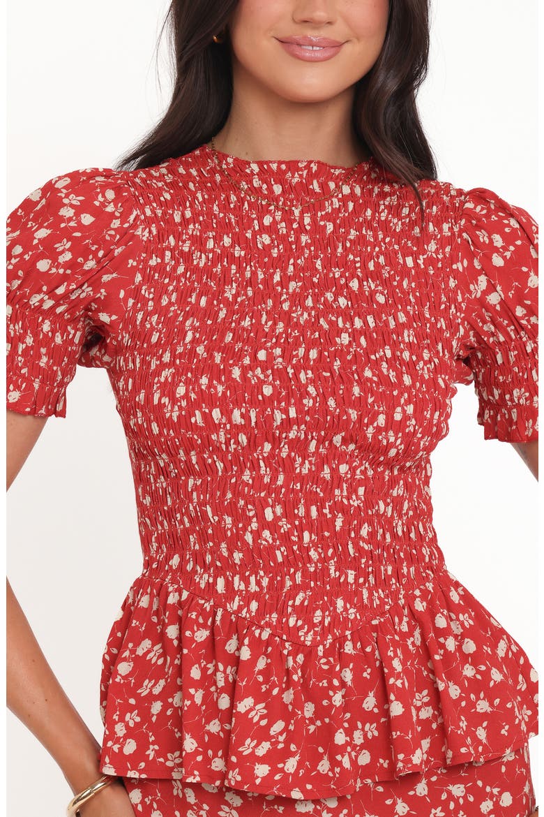 Zoella Floral Smocked Peplum Top, Alternate, color, RED FLORAL
