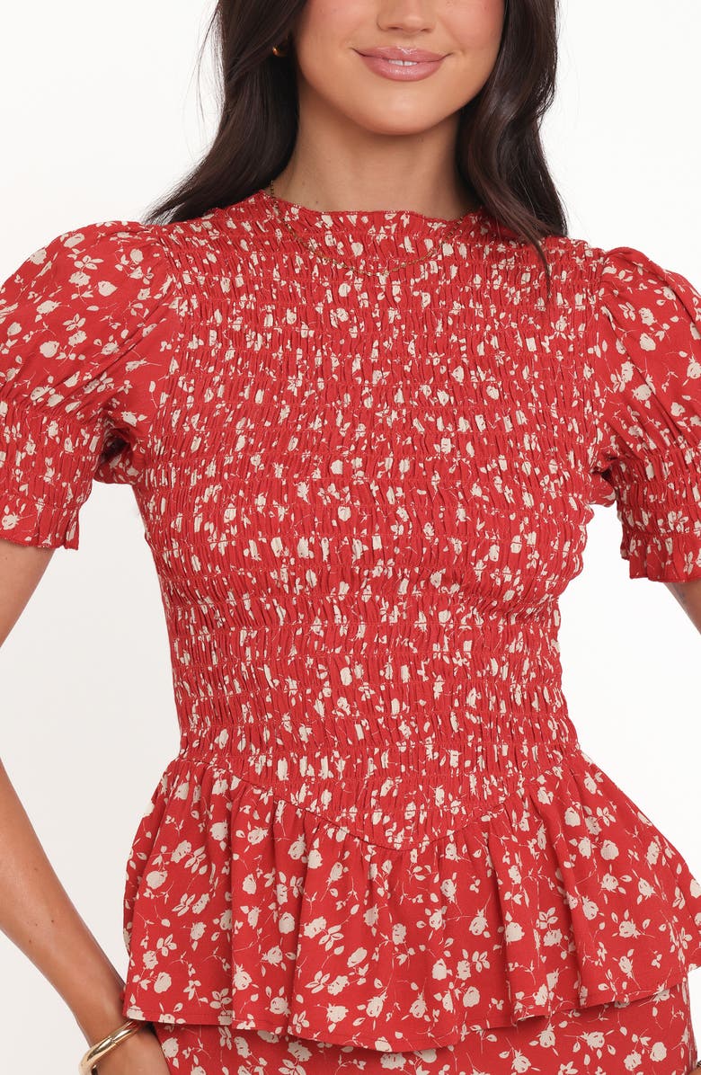 Petal & Pup Zoella Floral Smocked Peplum Top, Alternate, color, Red Floral