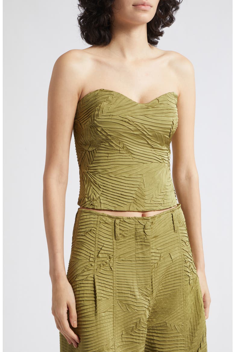 Heleen Pleated Strapless Bustier Top, Alternate, color, MOSS GOLD