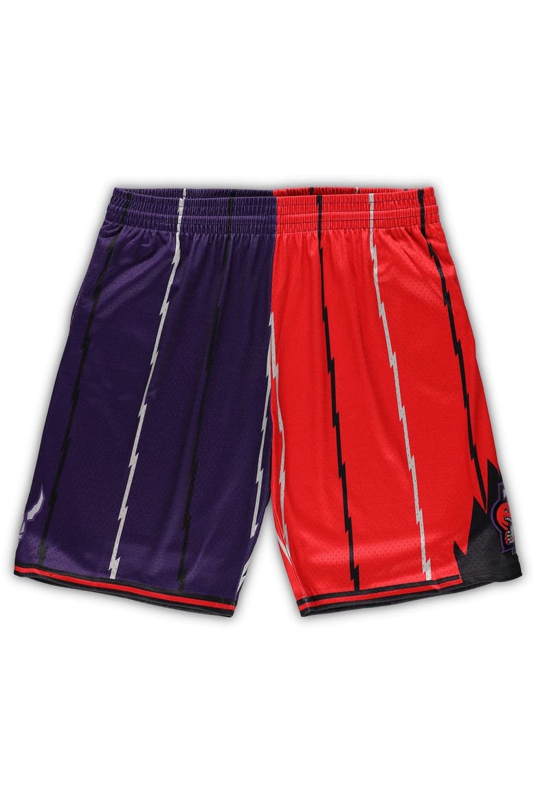 Men's Mitchell & Ness Purple/Red Toronto Raptors Big & Tall Hardwood Classics Split Swingman Shorts, Main, color, Purple