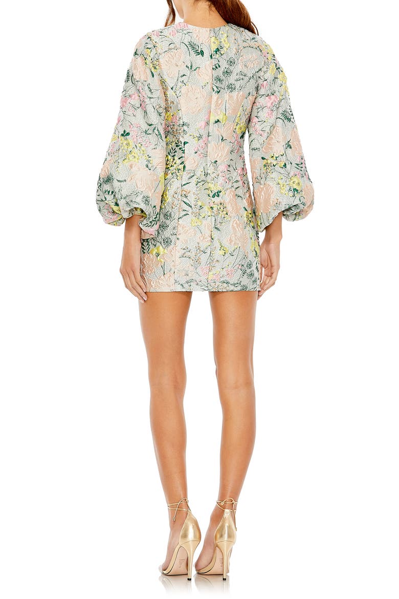 Floral Brocade Puff Sleeve Fitted Mini Dress, Alternate, color, PASTEL MULTI