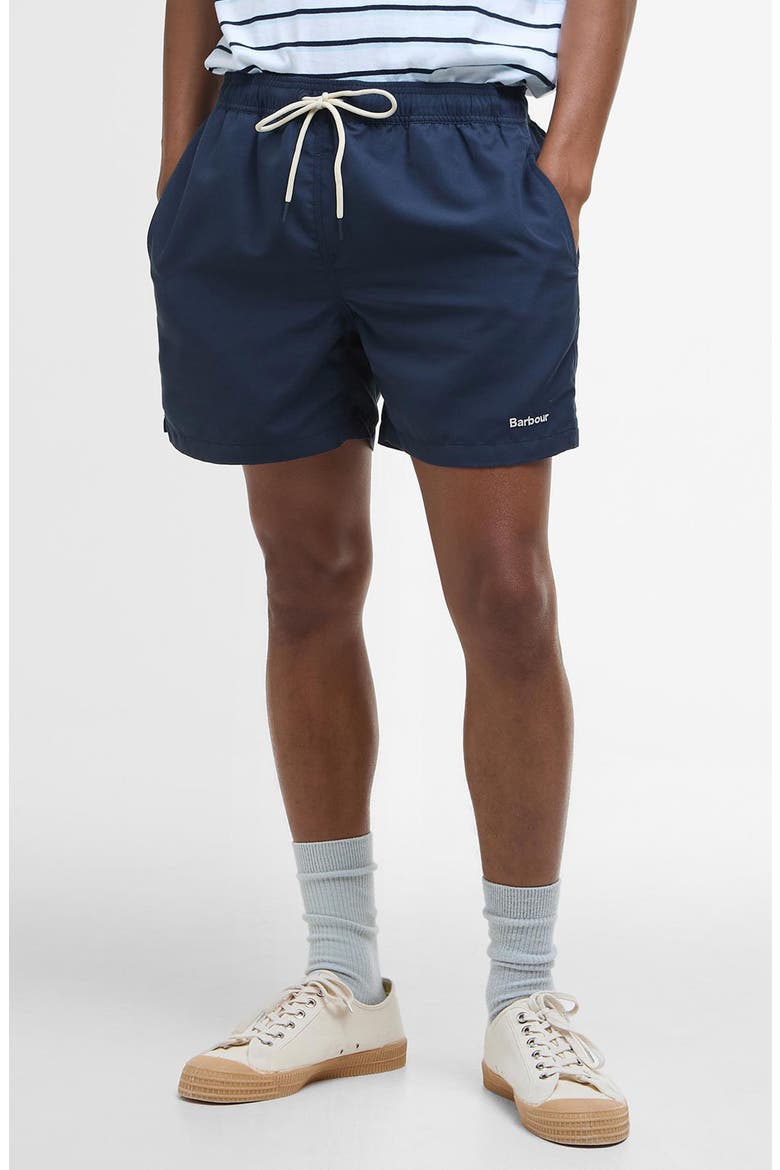 Staple Logo Swim Trunks, Main, color, NAVY BLUE