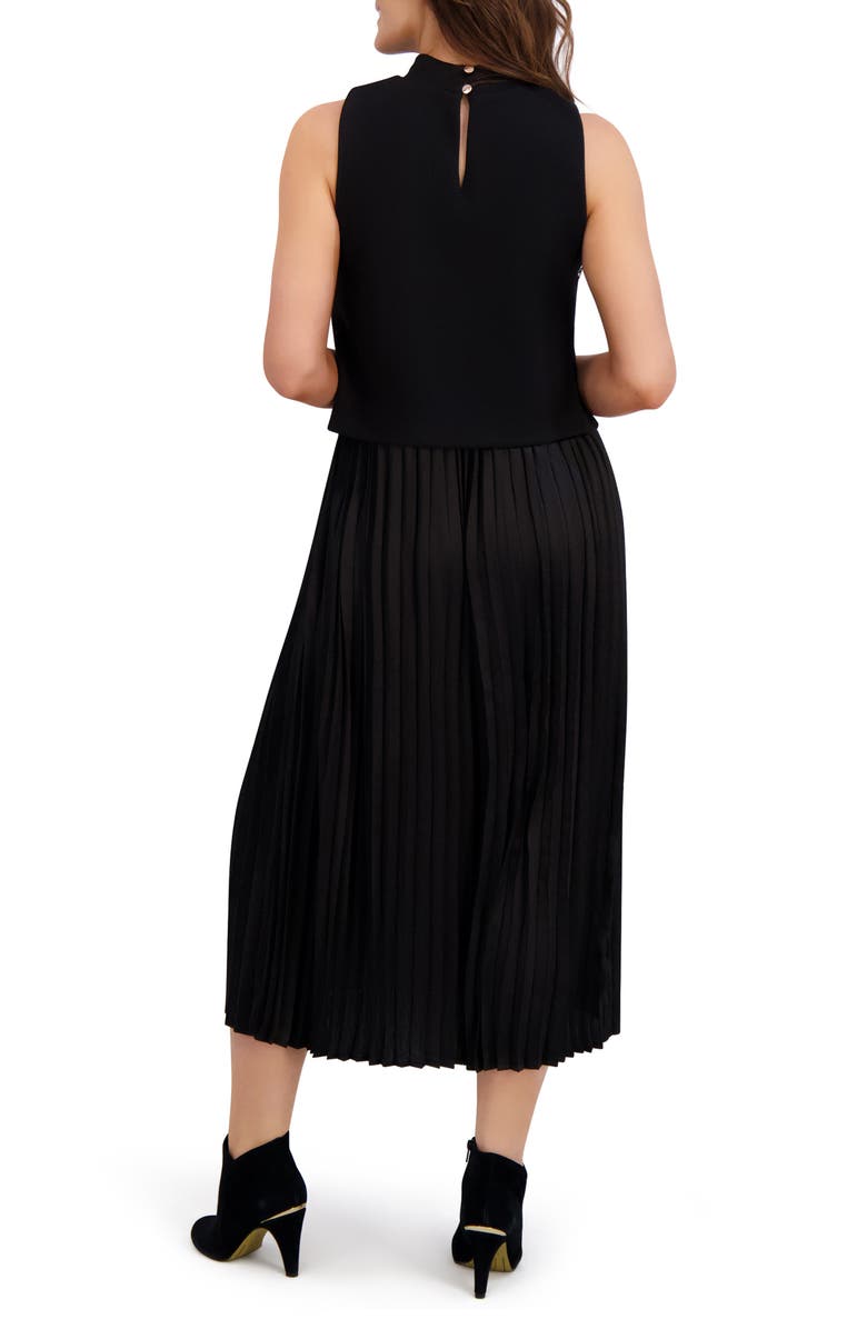 London Times Button Pleated Skirt A-Line Dress, Alternate, color, Black