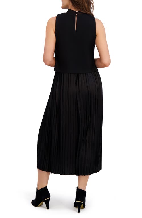 London Times Button Pleated Skirt A-line Dress In Black