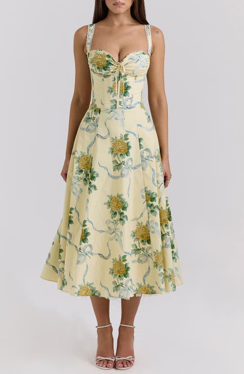 House Of Cb Rosalee Floral Stretch Cotton Petticoat Dress In Yellow Rose Print