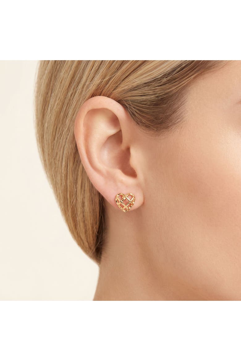 Cage Heart Stud Earrings, Alternate, color, Gold Plated Sterling Silver