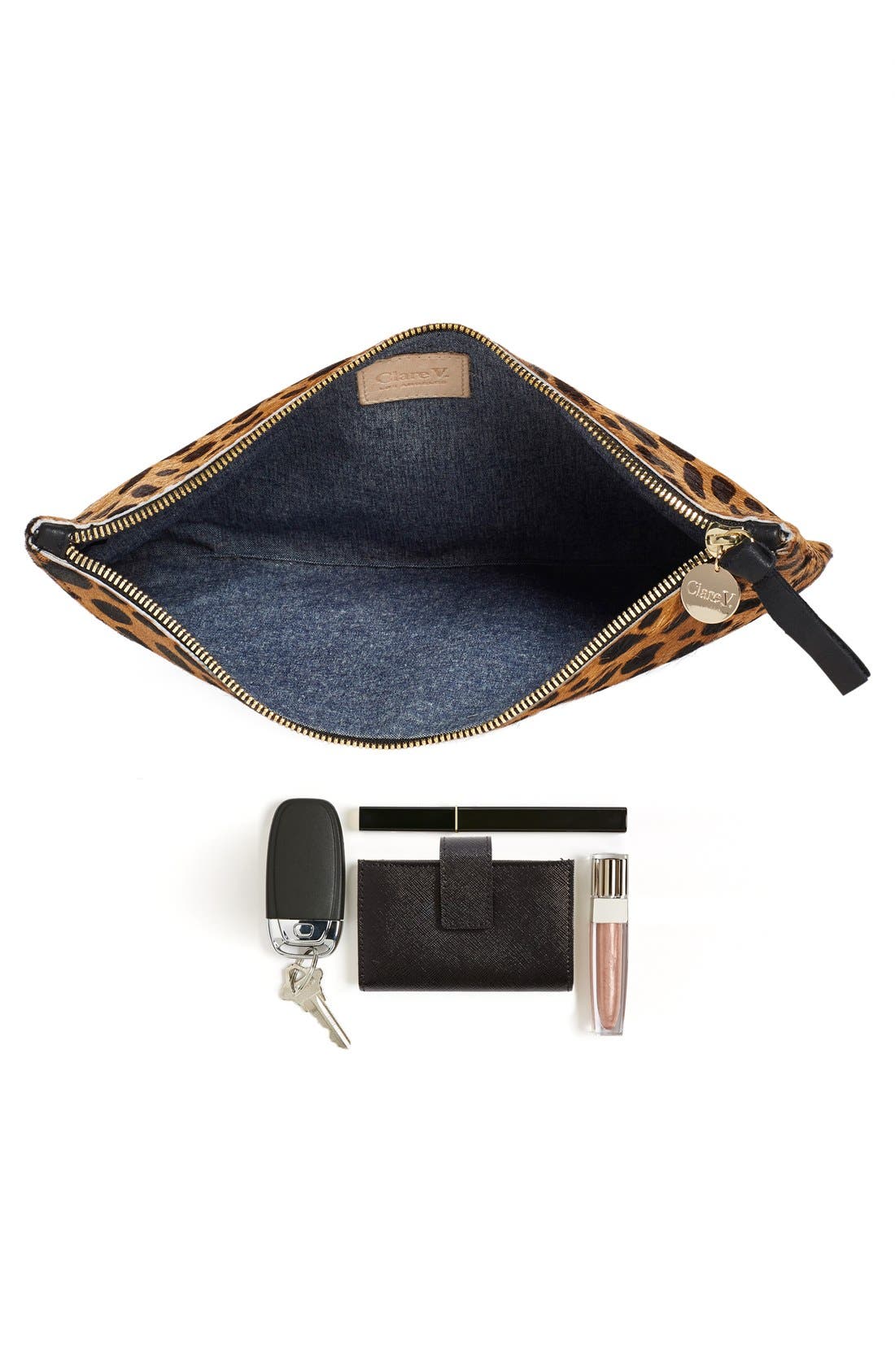 Clare V. Cheetah Print Genuine Calf Hair Clutch, Alternate, color, 