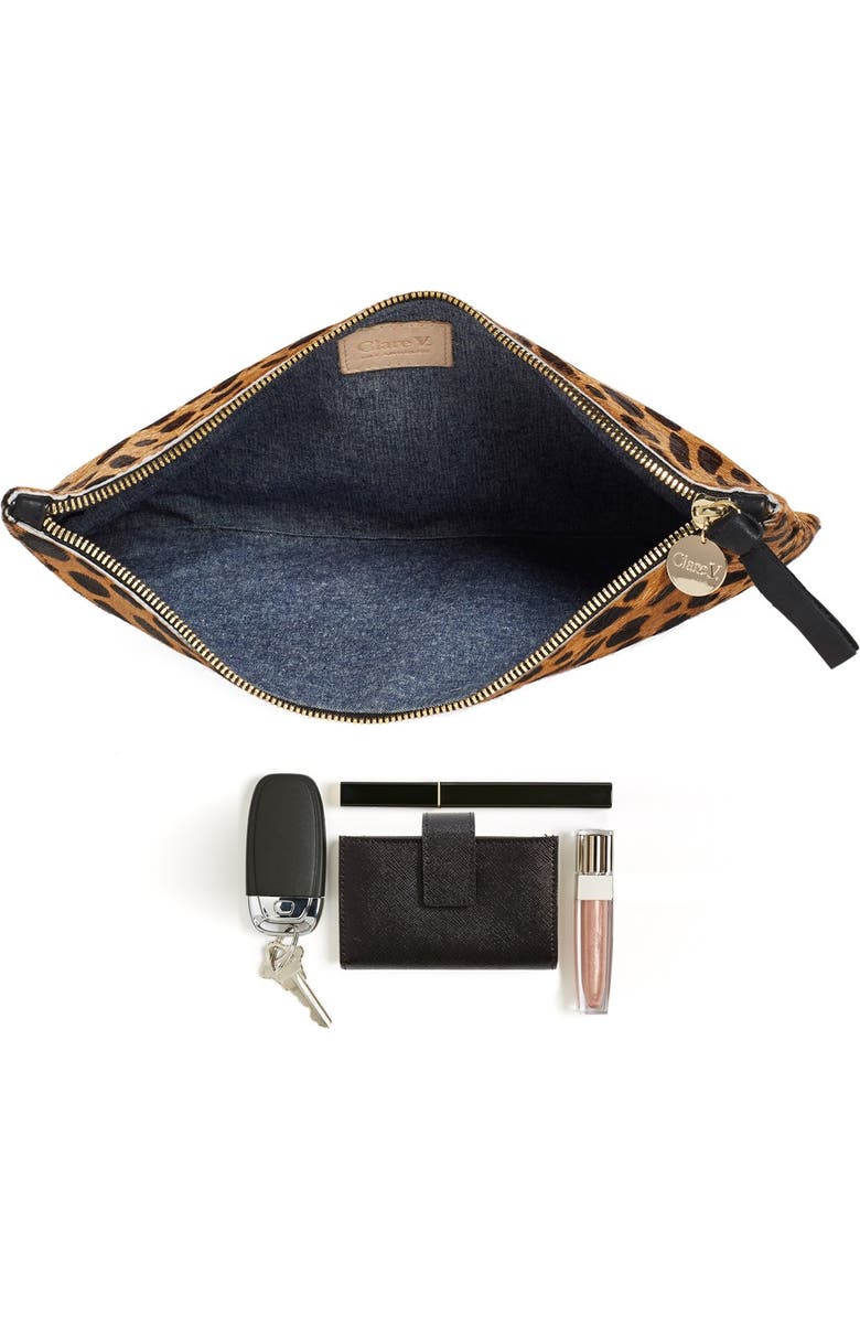 Clare V. Cheetah Print Genuine Calf Hair Clutch, Alternate, color,