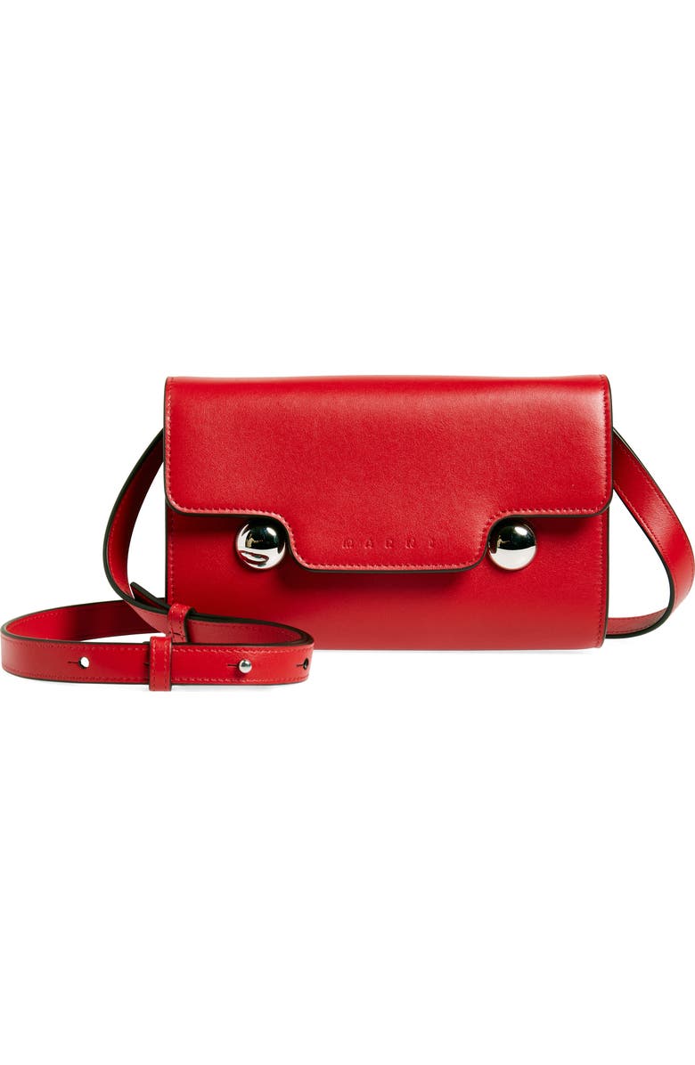 Marni Trunkaroo Leather Shoulder Bag, Main, color, Very/ Red