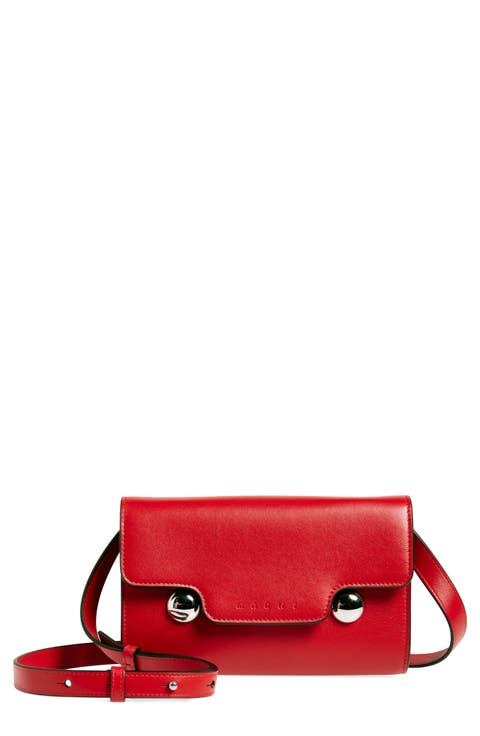セール‼︎ MARNI／エナメルフラットポーチ RED Red long-hair calfskin Fussbett sabot | Marni
