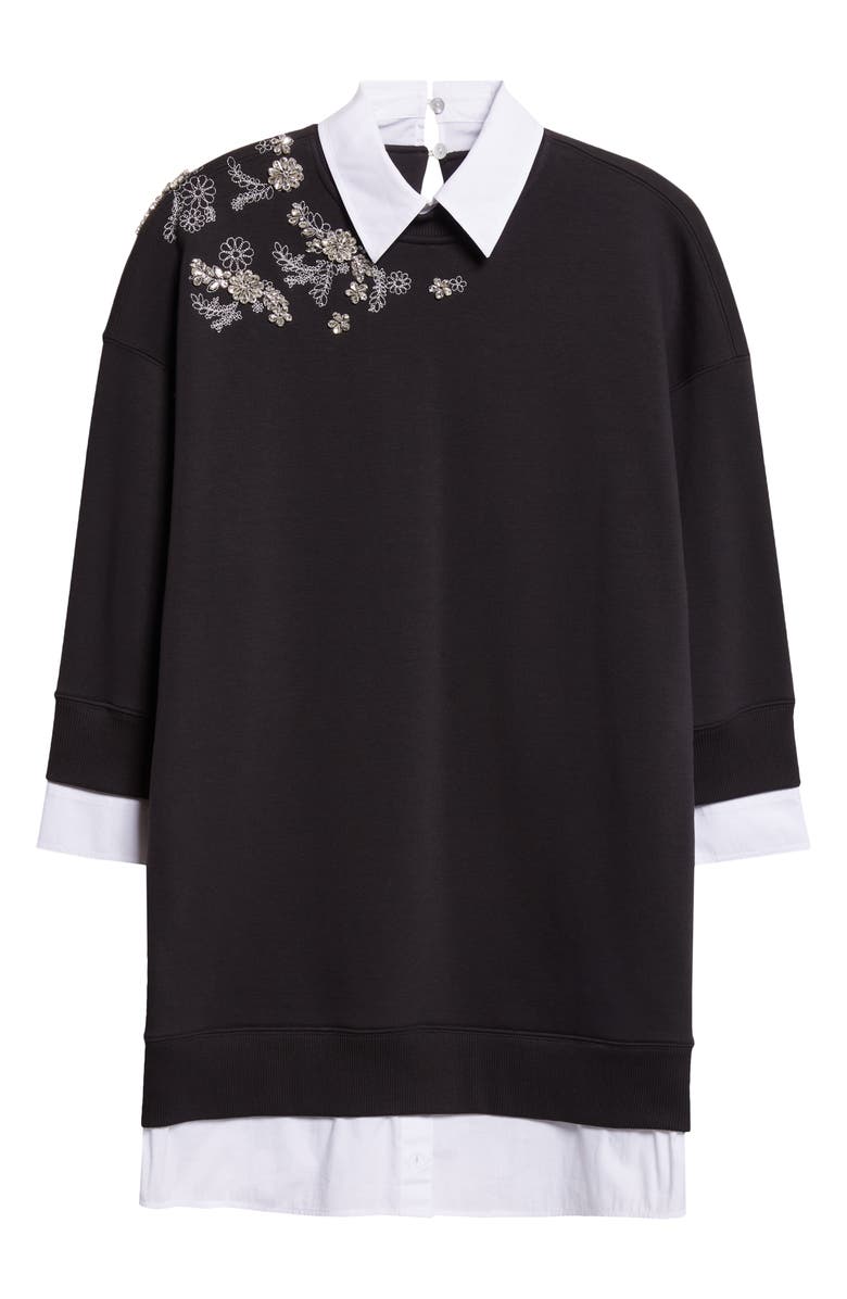 Cinq à Sept Crystal Long Sleeve Sweatshirt Dress, Alternate, color, Black/Silver