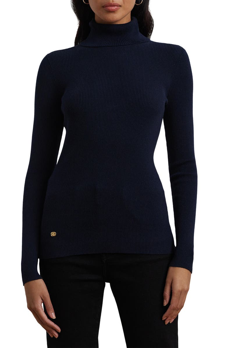 Lauren Ralph Lauren Ribbed Turtleneck Sweater, Main, color, Lauren Navy