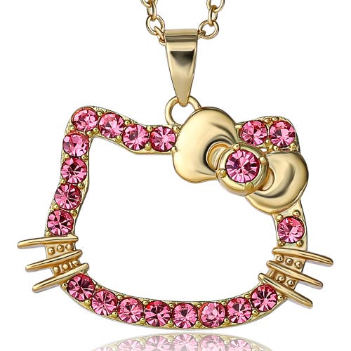 Hello Kitty Pink Outline Crystal Pendant In Gold