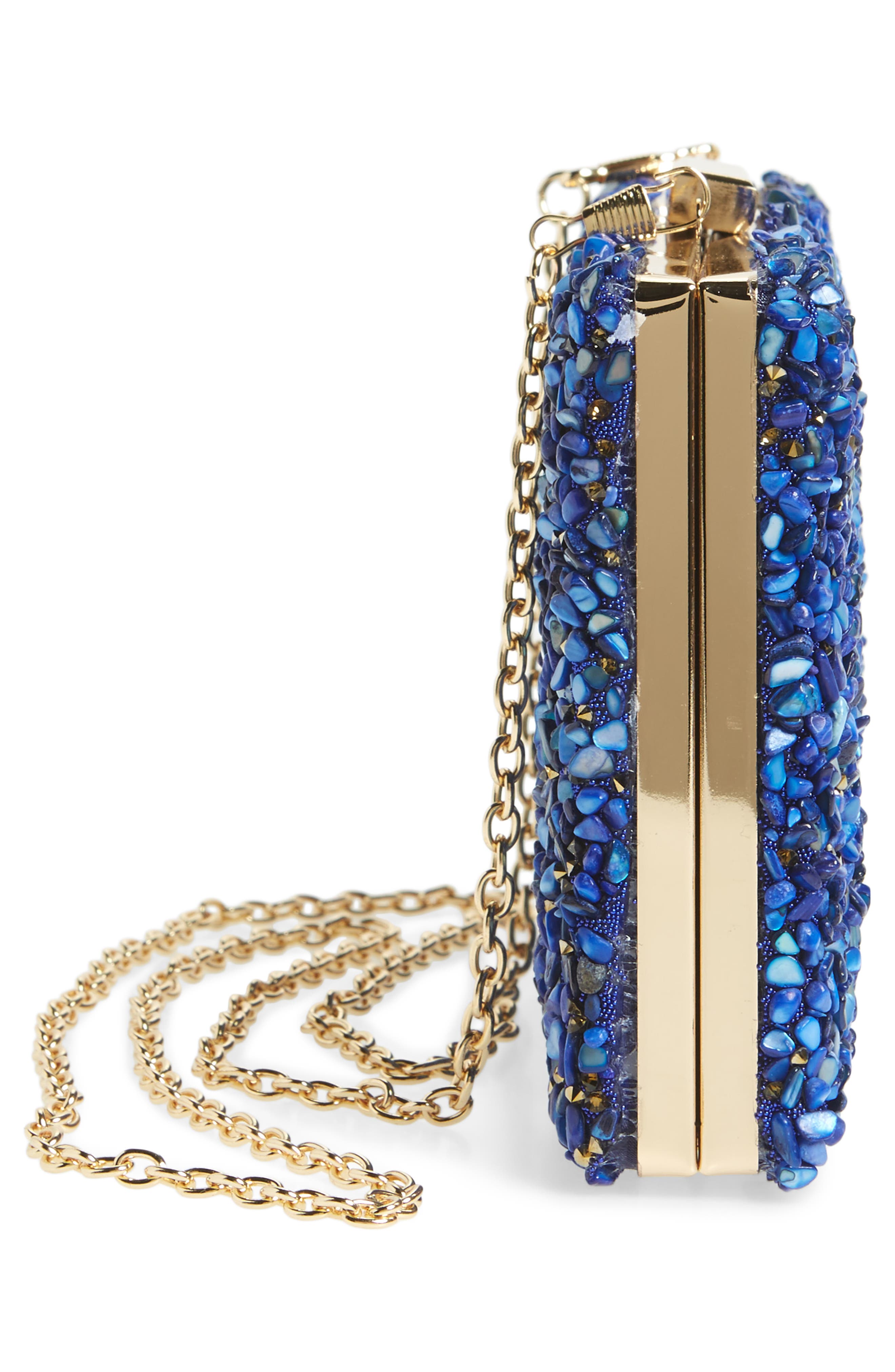 Tasha Chips Embellished Box Clutch, Alternate, color, GOLD/ BLUE