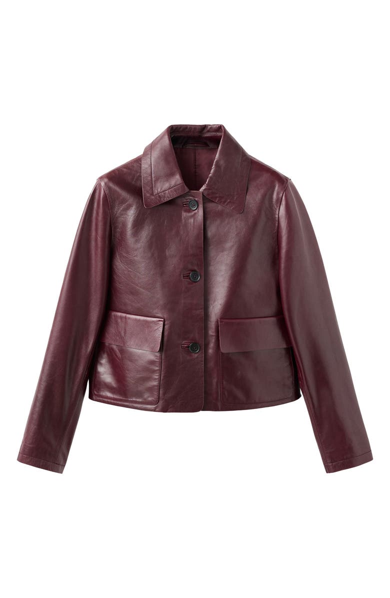 MANGO Selection Leather Button-Up Jacket, Alternate, color, Burgundy
