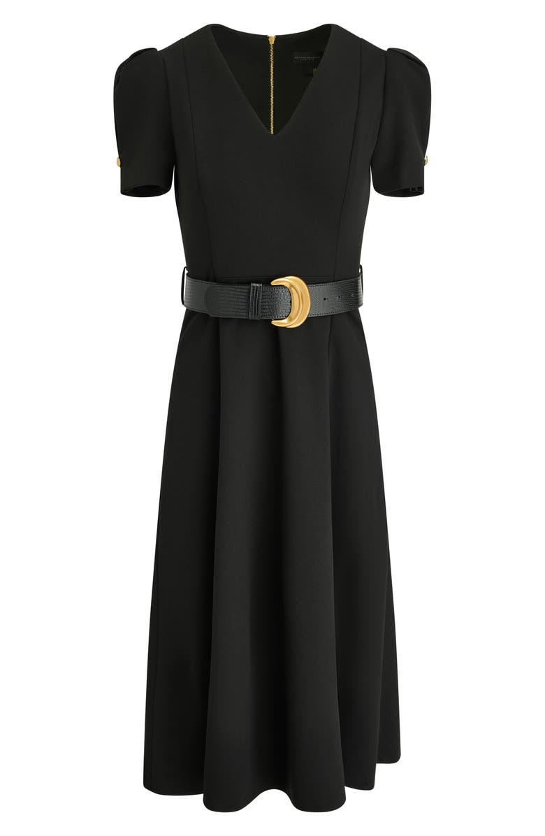 Donna Karan New York Belted Puff Sleeve Midi Dress, Alternate, color, Black