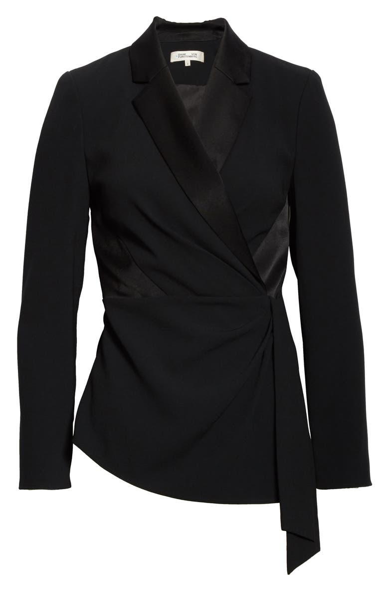 DVF Lana Satin Shawl Collar Wrap Blouse, Alternate, color, 