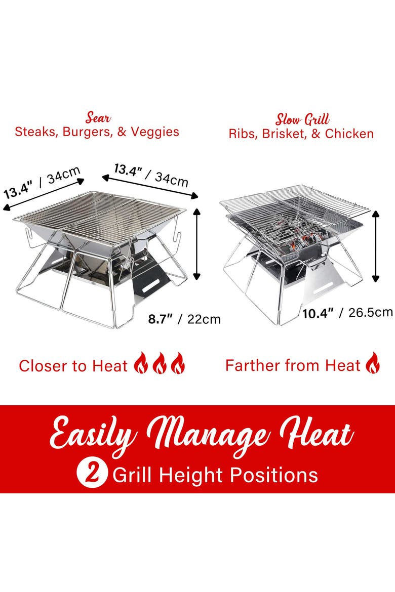 14 x 14" Stainless Steel Folding Charcoal BBQ Grill, Alternate, color, Silver