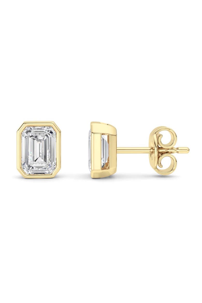 2Ct TW Emerald Cut Diamond Bezel Studs 14k Gold Lab Grown Earrings, Alternate, color, 14k Yellow Gold