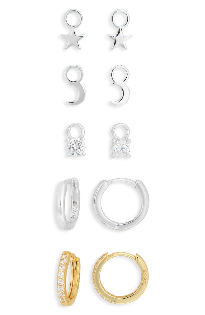 Argento Vivo Sterling Silver Mixed CZ Charms & 2-Pack Huggie Hoop Earrings, Alternate, color, Gold/ Silver