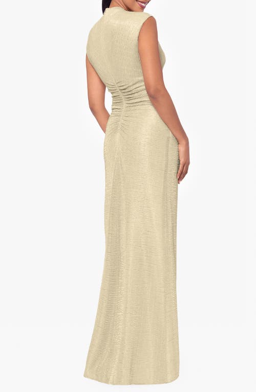 Betsy & Adam Petite Ruched Metallic Crinkle Gown In Gold