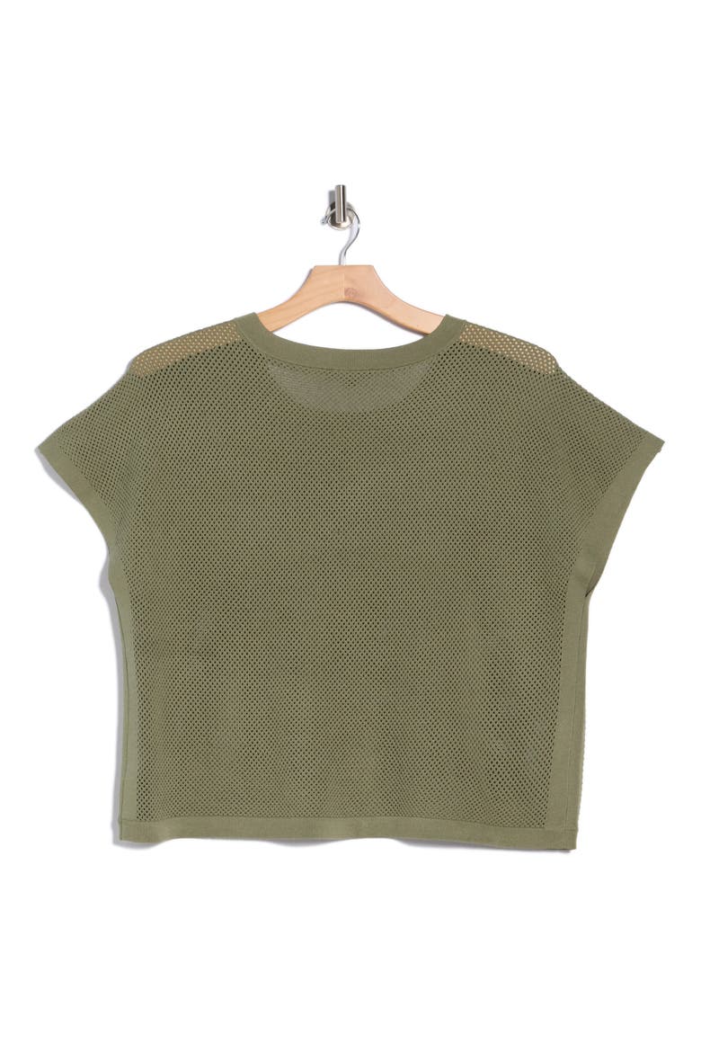 Open Stitch Short Sleeve Sweater, Alternate, color, OIL GREEN