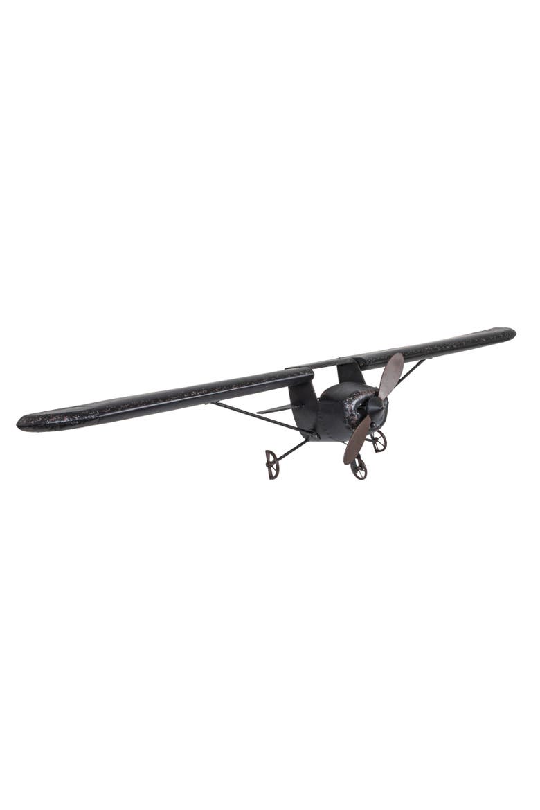 Metal Plane Wall Decor, Distressed Black, Main, color, Black