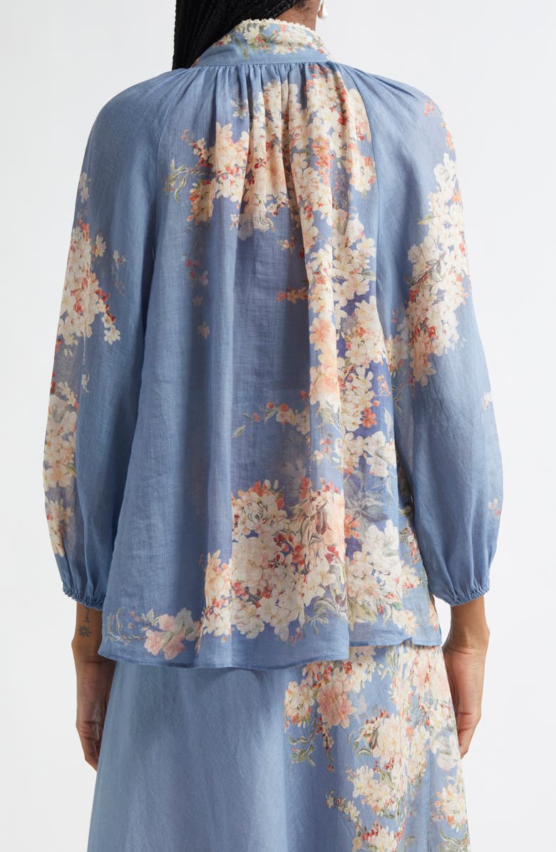 Zimmermann Cascadian Billow Linen Button-Up Shirt, Alternate, color, Blue Botanical Floral