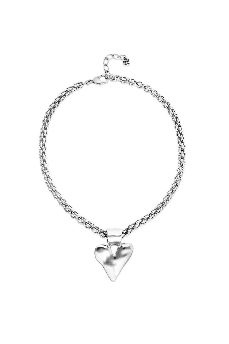 Necklace With Chunky Chain And Heart Detail Plated In Sterling Silver, Main, color, Silver