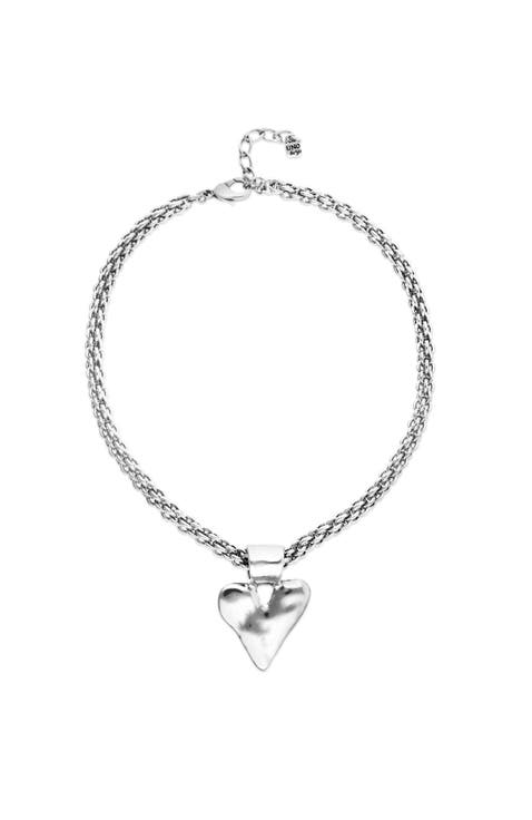 Necklace With Chunky Chain And Heart Detail Plated In Sterling Silver