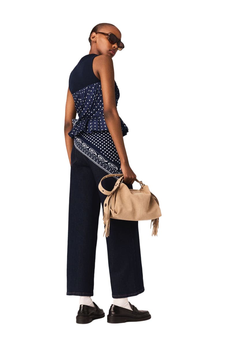 maje Patterned bustier top, Alternate, color, Navy Dot Bandana Print